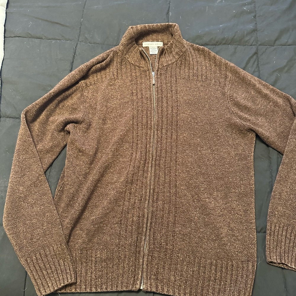 Geoffrey Beene Brown Zip Up Sweater with Ribbed Details
